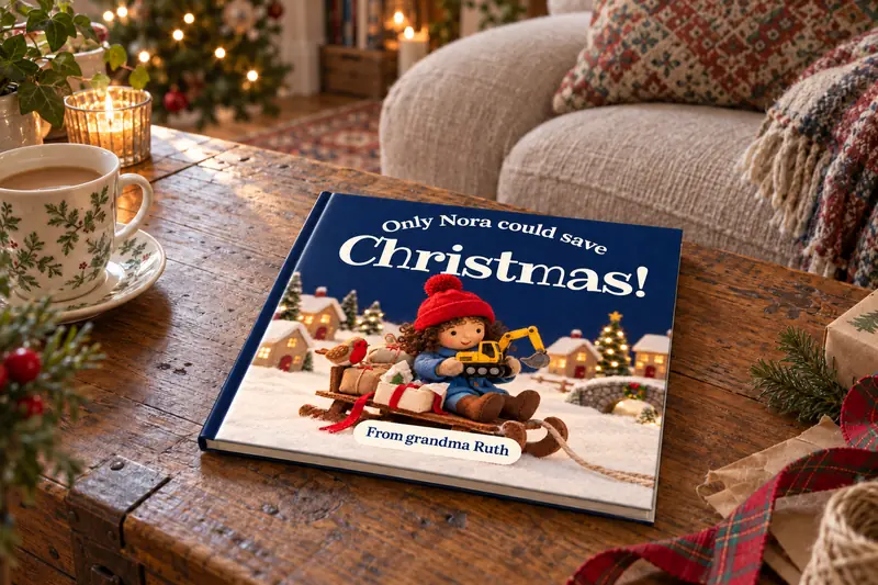 The Christmas hardback on a kitchen table.